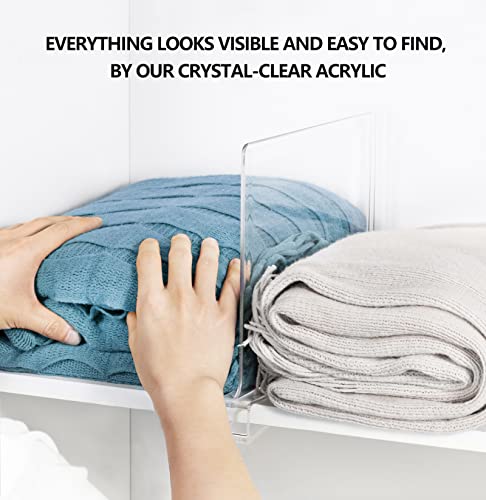 HBlife 6 Pack Closet Organizers and Storage, Clear Shelf Dividers, Vertical Purse Organizer for Closet Perfect for Sweater, Shirts, Handbags in Bedroom and Kitchen, Acrylic Bookshelf for Organization