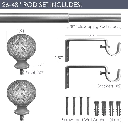 Hermosa 26-48 Inch Adjustable Curtain Rod Set, 5/8 Inch Diameter in Antique White