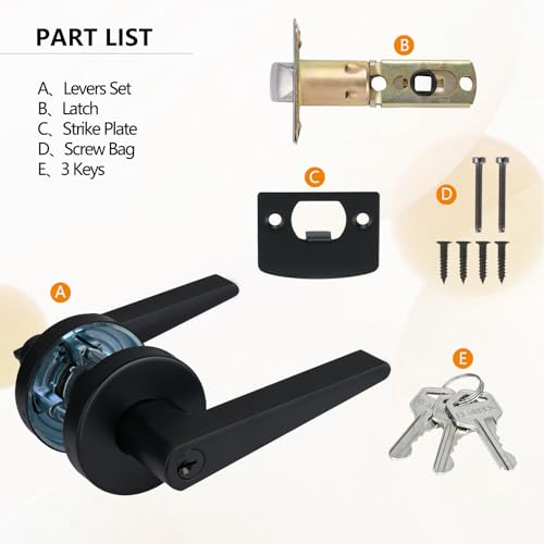 NEWBANG Round Plate Privacy Door Lever for Bedroom or Bathroom in Matte Black,TMC8820-DB-BK-12P