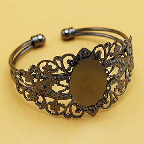 MIAO JIN 8 Pcs 25x18mm Oval Cabochon Filigree Bezel Tray Blank Cuff Bangles Bracelet e for Crafting DIY Bracelets Making (Antique Bronze)