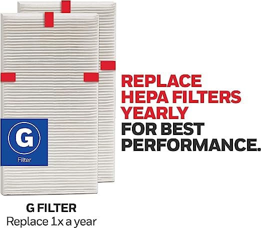 Honeywell HEPA Air Purifier Filter G, 2-Pack for HPA030/HPA080 & HPA180 Series. Airborne Allergen Air Filter Targets Wildfire/Smoke, Pollen, Pet Dander, and Dust