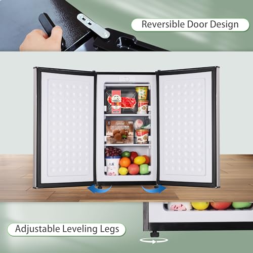 Maine Upright Freezer 3.6 Cu.Ft Mini Freezer with Reversible Stainless Steel Door Freestanding Compact Freezer with 3 Adjustable Thermostat, Small Freezer for Apartment Dorm (Silver)