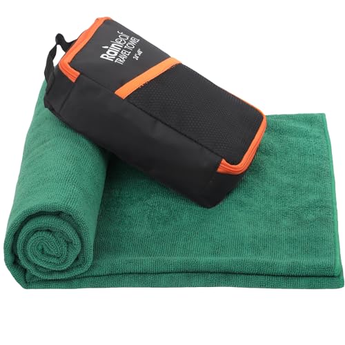 Rainleaf Microfiber Travel Towel Quick Dry Swimming Towel Ultra-Compact,Super Absorbent,Washcloths for Bathroom, Shower,Camping,Backpacking-Dark Green 24"x48"
