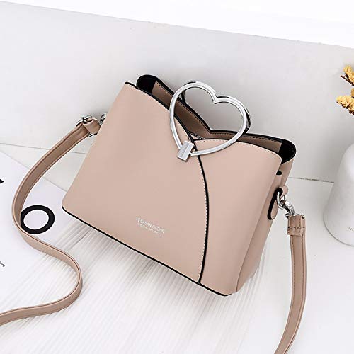 NICOLE & DORIS Fashion Handbag for Women Top Handle Bag PU Leather Messenger Bag Waterproof Shoulder Bag Ladies Crossbody Bag With Heart Shaped Handle Khaki