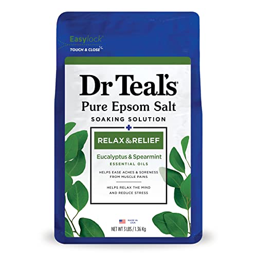 Dr Teal's Epsom Salt Soaking Solution, Relax & Relief, Eucalyptus and Spearmint, 3lbs, 48 Oz