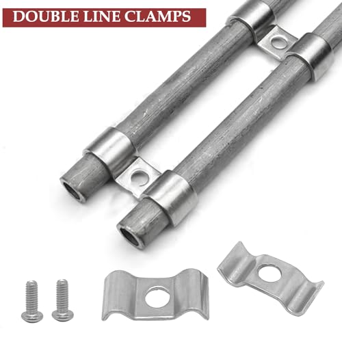 10Set Stainless Steel Double Line Clamps Kit,with Hexagon Socket Screws M5x12mm,M-type Double Line Clamps for 5-6mm/0.2-0.23in Tube,Pipe