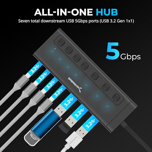 SABRENT USB C Hub 7-Port 48W Powered Hub with Switches (HB-3A4C)