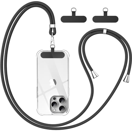 caslord Phone Lanyard, 2× Patches, 1× Polyester Adjustable Strap, Adjustable and Removable Universal Cell Phone Multifunctional Patch Lanyards Compatible with Most Smartphones-Beige