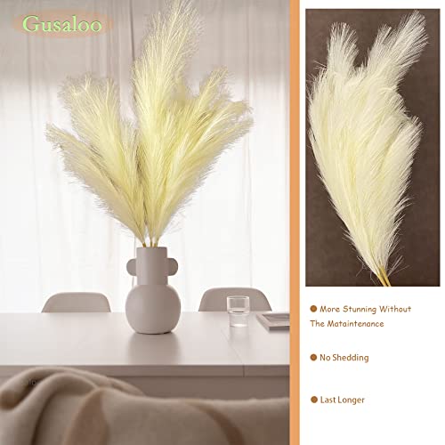 Artificial Faux Pampas Grass Large, 47"/120cm Bundle of 3 Fake Artificial Pampas Grass Decor Tall Fluffy Stems, Floor Vase Filler for Living Room Kitchen Decor Boho Decor Wedding -Lightbrown