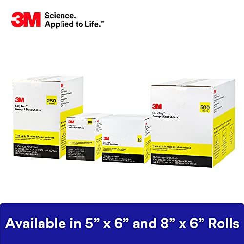 3M Easy Trap Sweep and Dust Sheets, 1 Roll of 60 5" x 6" Sheets, Disposable Easy Sweep Floor Duster, Picks Up 8x More Dirt, Dust, Sand, Hair, Works on Dry or Wet Surfaces, Hardwood Floors, 59032W