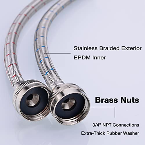 Washing Machine Hoses 4 Ft Premium Stainless Steel Braided Hose with 90 Degree Brass Elbow, Burst Proof (2 Pack) Red and Blue Water Connection Washer Inlet Supply Lines by TRUSTMI