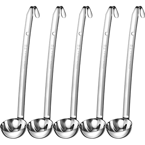 Cunhill 5 Pcs Soup Ladles Stainless Steel Serving Ladles with Long Handle for Serving, Cooking, Stirring, Portioning Kitchen Restaurant Accessories(2 oz)