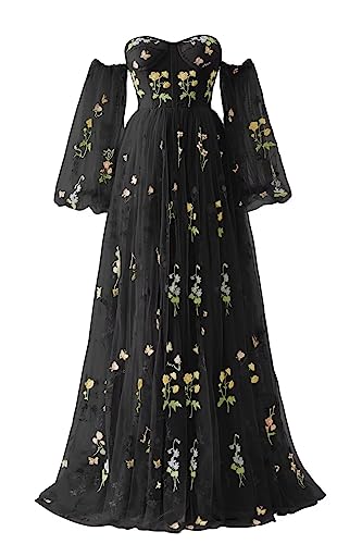 UZN Women's Flower Embroidery Prom Dresses Long Sleeveless Tulle Sweetheart Spaghetti Strap A-Line Formal Evening Party Gown Peacock Size 12