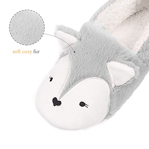 Caramella Bubble Womens Fox Fleece Animal Cozy House Slippers Indoor Outdoor Christmas Slippers for Women Grey 3-4
