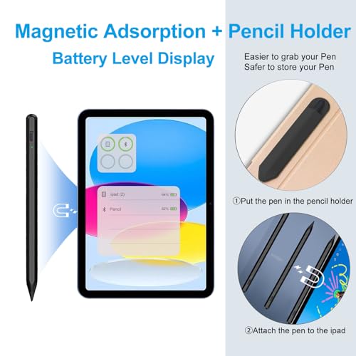 Stylus Pen for iPad 2018-2024 with Palm Rejection, Apple Pencil for Apple iPad 10th/9th/8th/7th/6th Gen, iPad Pro 11/12.9 inch, New iPad Air 2024 11&13-inch(M2) /5th/4th/3th Gen, iPad Mini 6th/5th Gen