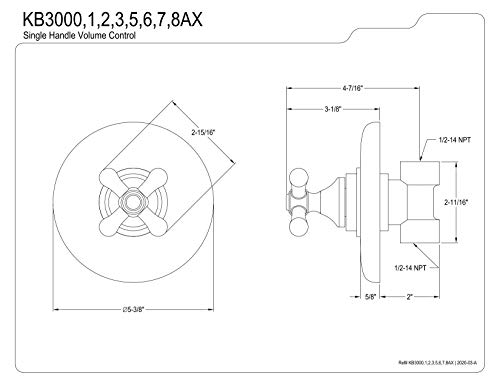Kingston Brass KB3008AX Vintage Volume Control, 5-1/2", Brushed Nickel