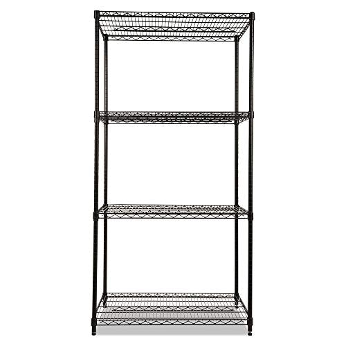 Alera ALE Industrial Heavy-Duty Wire Shelving Starter Kit, 4-Shelf, 36w x 24d x 72h, Black