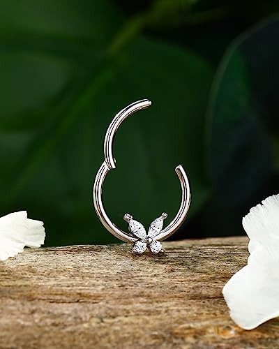Jewseen 16G Butterfly Septum Ring Nose Ring Hoop CZ Hinged Segment Ring Septum Clicker Cartilage Earring Hoop Helix Piercing Daith Earrings Tragus Piercing Jewelry for Women Men