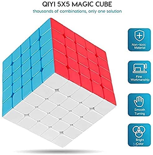 Coogam Qiyi 5x5 Speed Cube Stickerless Magic Puzzle Toy Gift for Kids and Adults Challenge (Qizheng S Version)
