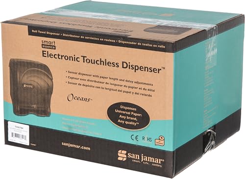 San Jamar Oceans Paper Towel Dispenser, Smart Essence Automatic Batter Operated Roll Towel Dispenser for Bathroom, Kitchens, and Restaurants, Plastic, 10 X 14.75 X 12.50 Inches, Black Pearl
