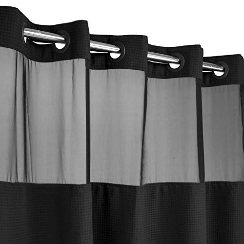 Heavyweight No Hooks Required Dotted Waffle Weave Shower Curtain with Snap in Liner -Stall 54W x 80H,Hotel Grade,Spa Like Bath Curtain,Misty Blue