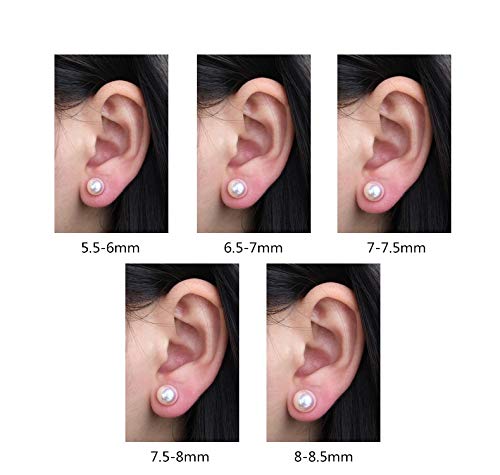 DENGGUANG Pearl Stud Earrings June Birthstone Freshwater Cultured 6.5mm Small White Pearl Drop Silver Earrings with Cubic Zirconia Jewelry Gifts for Women