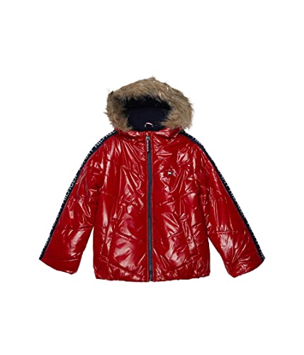 Tommy Hilfiger Girls' Short Length Heavyweight Puffer Jacket With Polar Fleece Lining & Faux Fur Hood, Navy Expedition, 16