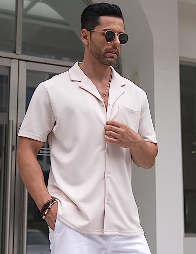 COOFANDY Men's Short Sleeve Button Down Shirt Wrinkle Free Untucked Dress Shirts Summer Beach Fitted Cuban Shirt Green