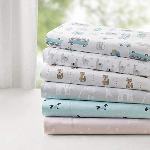 Intelligent Design Microfiber Cozy Bed Sheet Set, Modern All Season Bedding & Pillowcases, Premium 14" Elastic Pocket Fits up to 16" Mattress, Twin Aqua Dogs 3 Piece