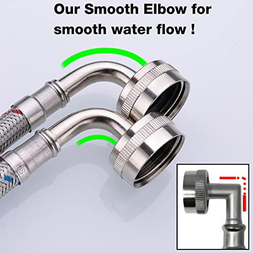Washing Machine Hoses 4 Ft Premium Stainless Steel Braided Hose with 90 Degree Brass Elbow, Burst Proof (2 Pack) Red and Blue Water Connection Washer Inlet Supply Lines by TRUSTMI