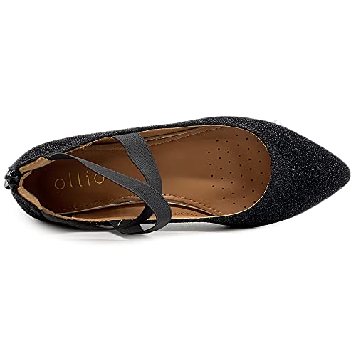 Ollio Women's Glitter Elastic Ankle Strap Pointed Toe Ballet Flats F189 (6 B(M) US, Silver)