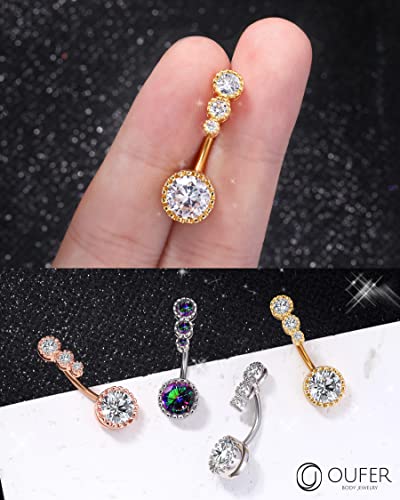 OUFER 14G Navel Rings for Women 316L Surgical Steel Belly Button Rings Clear CZ Belly Navel Piercing Jewelry