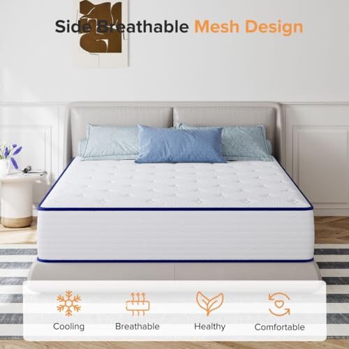 TXO Full Size Mattress, 10 Inch Medium Firm Hybrid Mattress with Individual Pocketed Springs and Cool Gel Memory Foam, Enhance Edge Support, Motion Isolation, Pressure Relief, Full Mattress in a Box