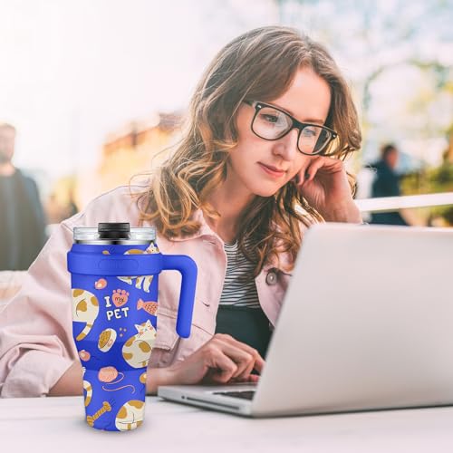Sursip 40 oz Insulated Tumbler with Screw Lid - Stainless Steel Vacuum Cup with Straw and Handle, For Cold/Hot Drinks - Sweat/Leak Proof, Fits Cup Holder, Ideal Gifts for Women/Men (White Leopard)