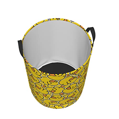 Gbuzozie 38L Round Laundry Hamper Cute Rubber Ducky Storage Basket Waterproof Coating Yellow Cartoon Ducks Organizer Bin For Nursery Clothes Toys
