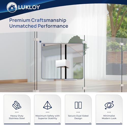 LukLoy Railing Glass to Glass Clamp, Stainless Steel 304 Bracket for Glass Balustrade Railing Pool Fence (1, 90 Degree)
