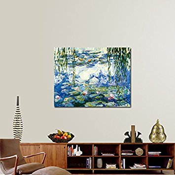 Wieco Art Water Lilies Floral Canvas Prints Wall Art by Claude Monet Famous Oil Paintings Flowers Reproduction for Kitchen Bedroom Bathroom Home Decor Modern Classic Landscape Pictures