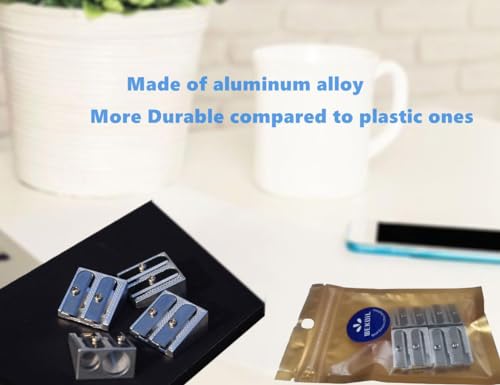 Wekoil Pencil Sharpeners Manual Twin Metal Dual Sharpening Blade Double Holes Rectangular Pencil Sharpener for Colored Graphite Pencils Crayons Jumbo, Pack of 4,Silver