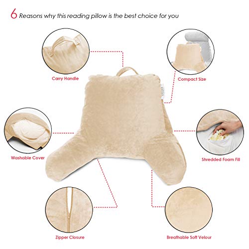Nestl Reading Pillow Large Bed Pillow, Back Pillow for Sitting in Bed Shredded Memory Foam Chair Pillow, Reading & Bed Rest Pillows Ice Blue Back Pillow for Bed, Bed Chair Arm Pillow with Pockets