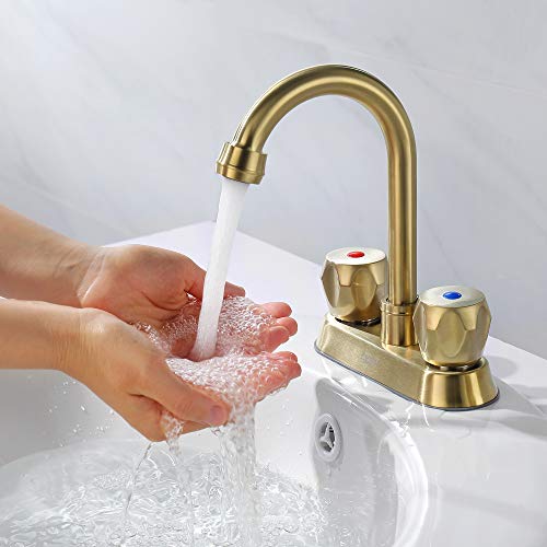 Bathroom Faucets 4 Inch Centerset Bathroom Faucet 2 Handle Faucet for Bathroom Sink with 2 and 3 Hole, Lead-Free Faucets for Bathroom Sink Vanity Rv Sink Faucet, Brushed Gold