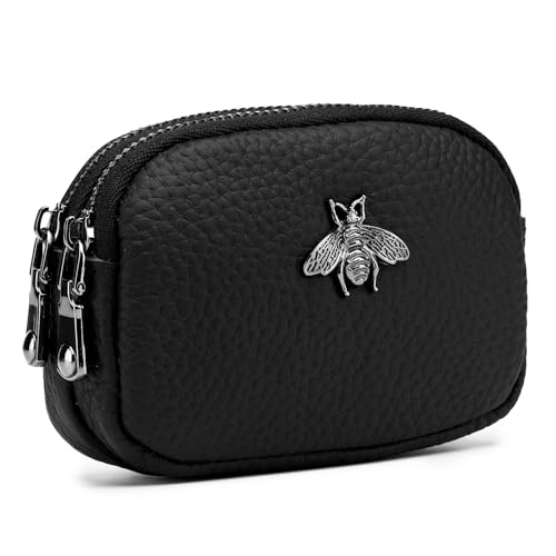 imeetu Women Leather Coin Purse, Small 2 Zippered Change Pouch Wallet(Yellow)