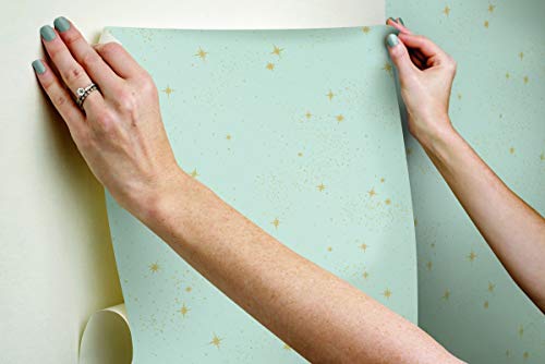 RoomMates RMK11320WP Upon A Star Light Blue and Metallic Peel and Stick Wallpaper