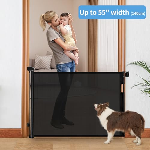 Veraste Retractable Baby Gate,Mesh Baby Gate or Mesh Dog Gate,33" Tall,Extends up to 55" Wide,Child Safety Gate for Doorways, Stairs, Hallways, Indoor/Outdoor(Black,33"x55"