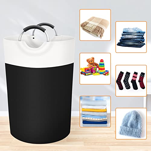 BlissTotes Laundry Basket, Laundry Hamper, Collapsible Laundry Baskets, Dirty Clothes Hamper, Waterproof Laundry Basket with Foam Protected Aluminum Handles for College Dorm, Family 75L (Black)
