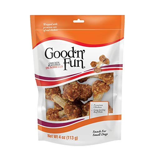 Good'n'Fun Good ’n’ Fun Chicken Flavored Dumbbells 4 Ounces, Rawhide Snacks for Small Dogs