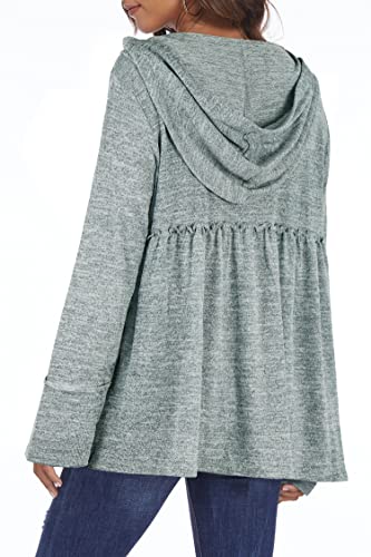DEESHA Women's Full-Zip Hooded Sweatshirt Pleated Tiered Ruffle Hooded Sweatshirts Jacket Coat Purple