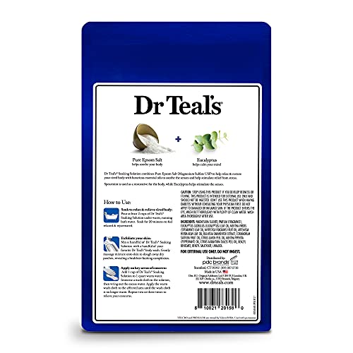 Dr Teal's Epsom Salt Soaking Solution, Relax & Relief, Eucalyptus and Spearmint, 3lbs, 48 Oz