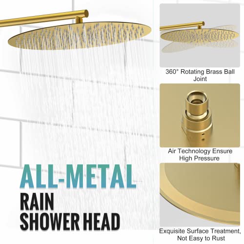 SR SUN RISE Shower Faucet - 3 Function High Pressure 10 Inch Shower System- 6 Setting Handheld Shower Head Fixtures- Valve Included Shower Faucet Set - Brushed Gold