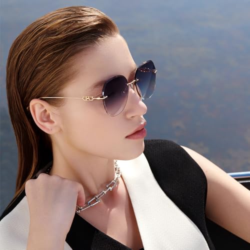 BOLON Women Lady Elegant Titanium Rimless Irregular Diamond-cut Nylon Lens UV400 Sunglasses BL7191