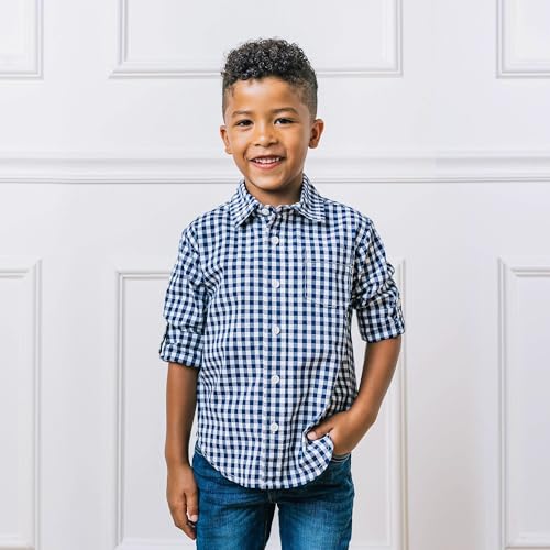 Hope & Henry Boys Boys' Organic Long Sleeve Seersucker Button Down Shirt, X-Large, Classic Blue Gingham